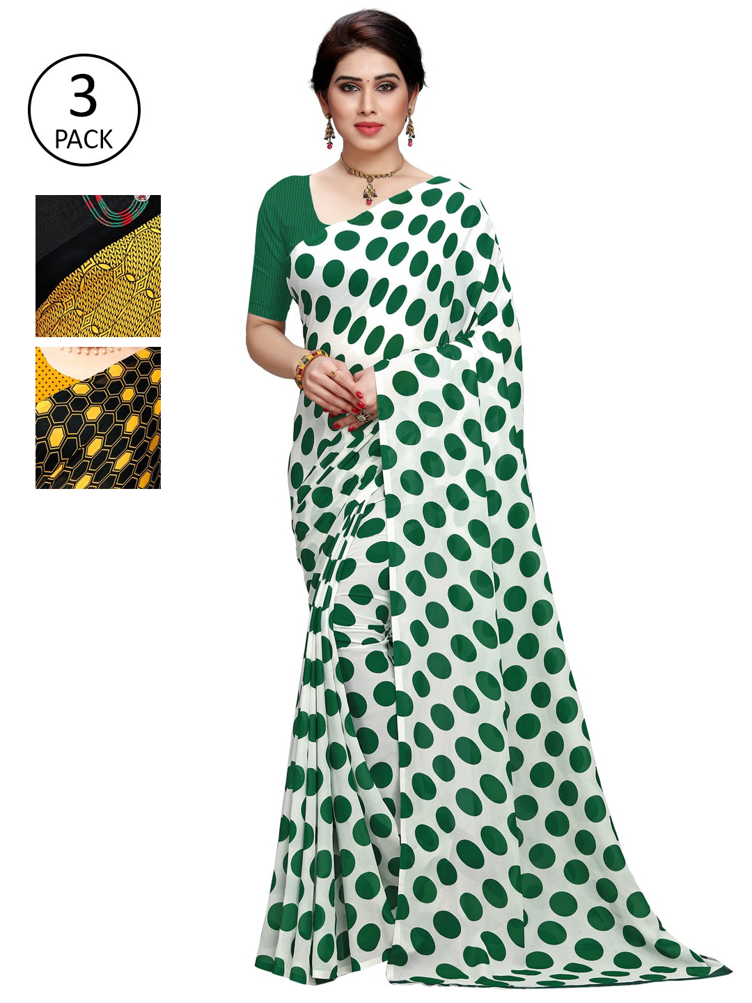 

KALINI Pack of 3 White & Yellow Saree