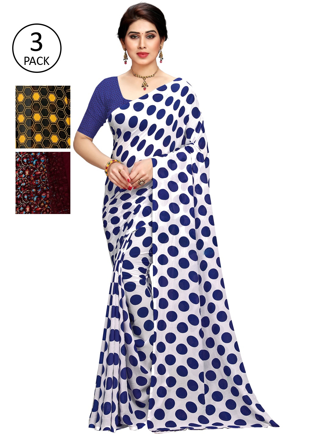 

KALINI Burgundy & Black Pack of 3 Printed Saree