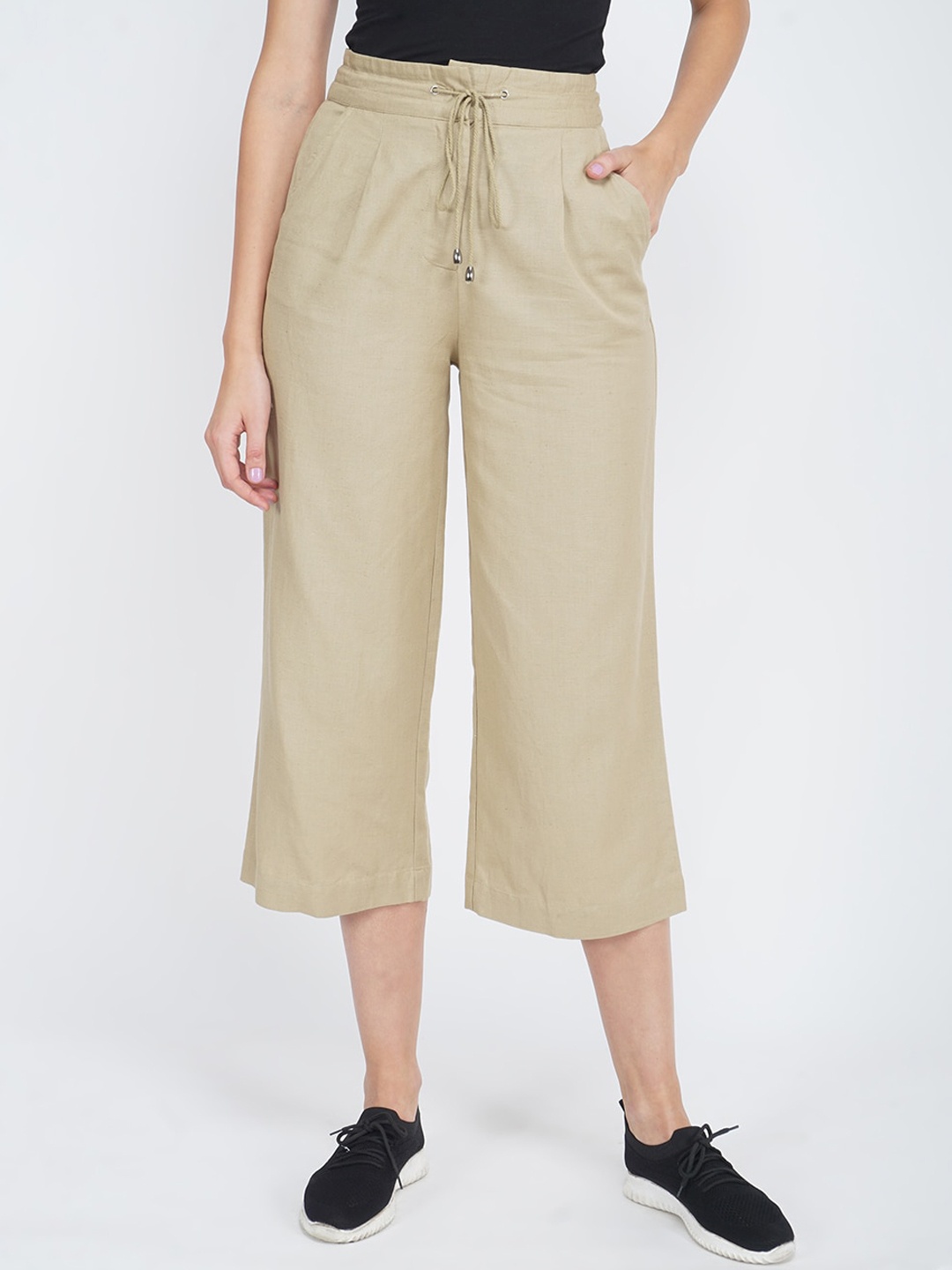 

Oxolloxo Women Beige High-Rise Culottes Trousers