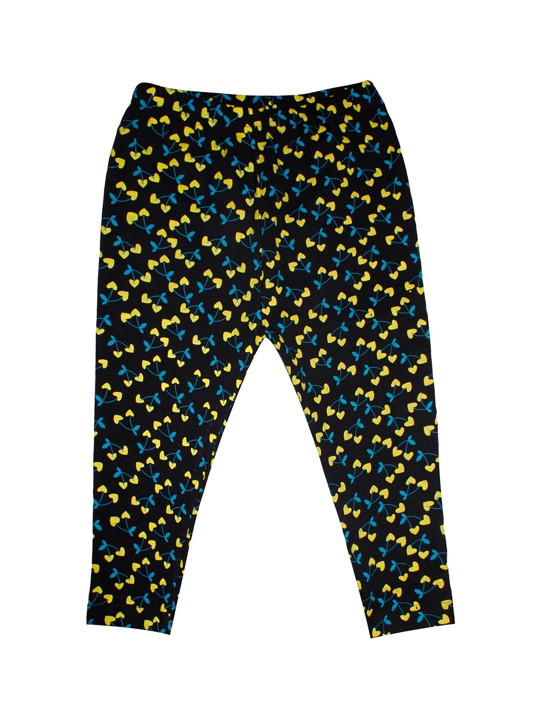 

KiddoPanti Girls Black & Yellow Heart Printed Capri Leggings