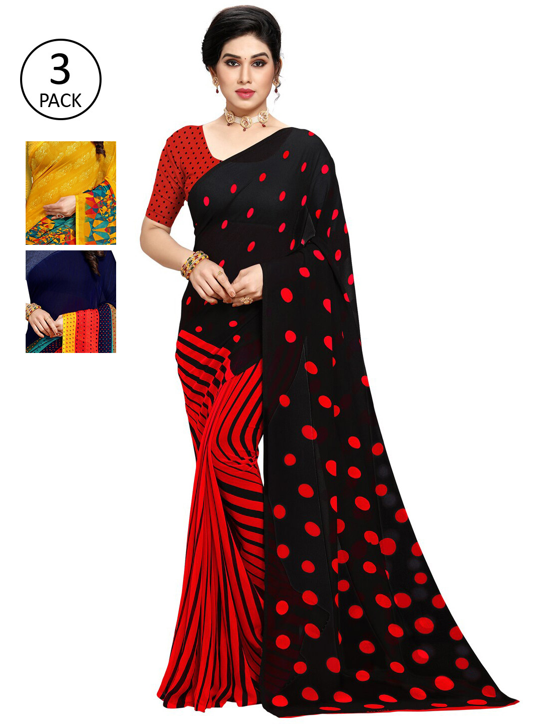 

KALINI Women Pack of 3 Printed Sarees, Yellow