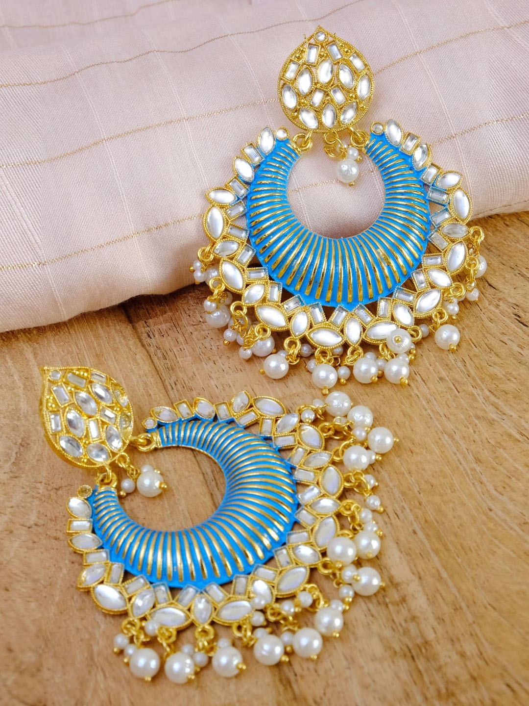 Crunchy Fashion Blue Contemporary Chandbalis Earrings