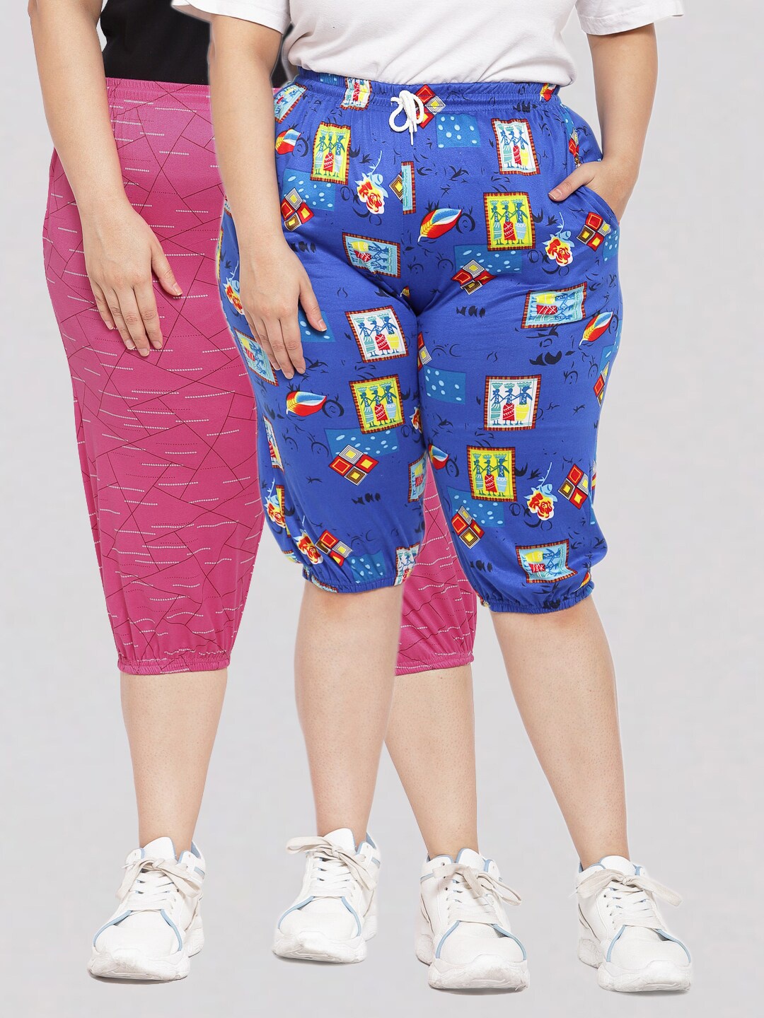 

KLOTTHE Plus size Women Pack of 2 Printed Capris, Blue
