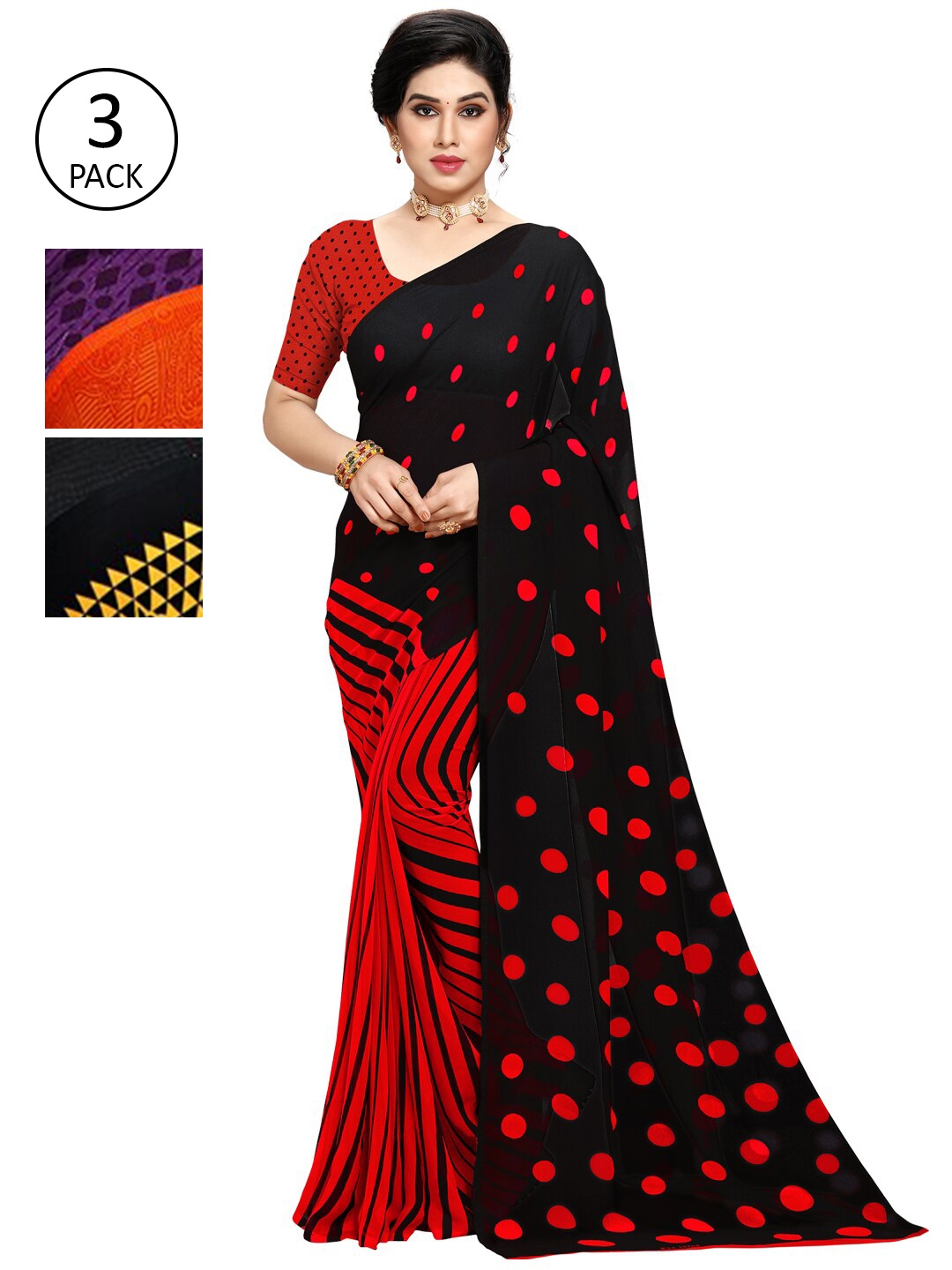 

KALINI Pack of 3 Printed Poly Georgette Saree, Multi