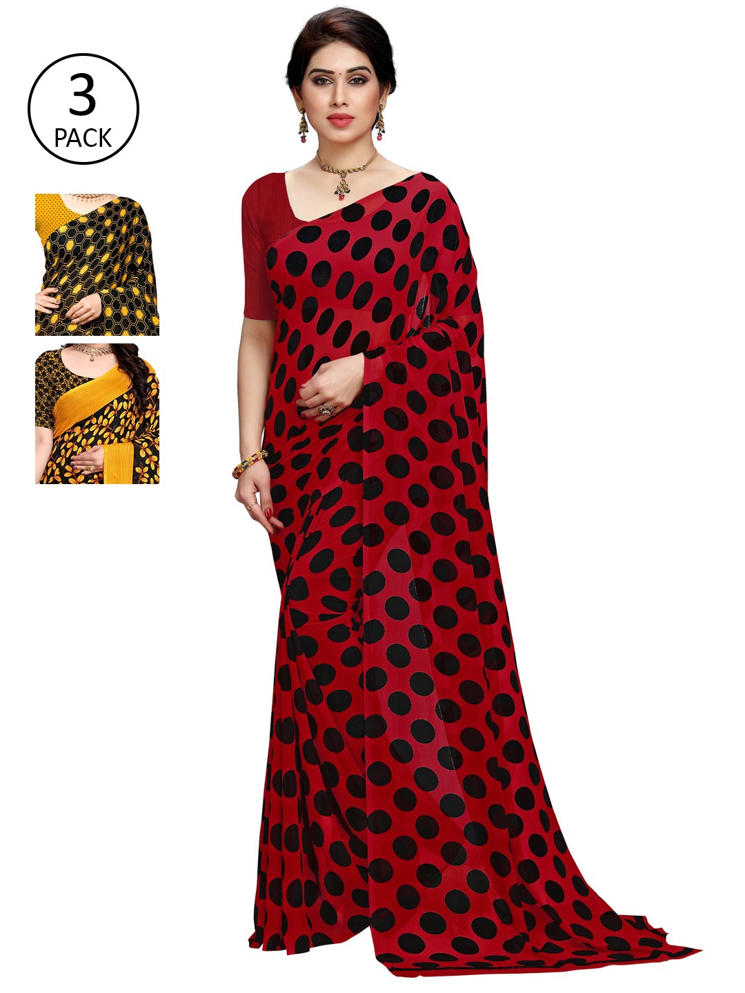 

KALINI Pack of 3 Printed Saree, Mustard