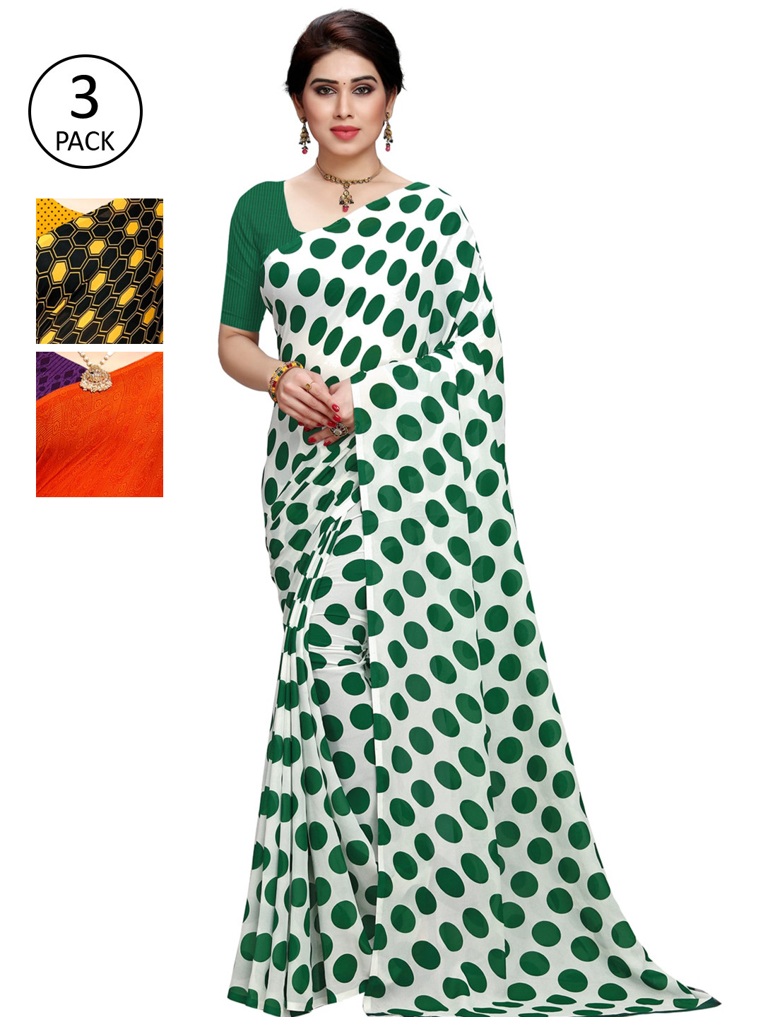 

KALINI Pack of 3 Printed Poly Georgette Saree, Multi