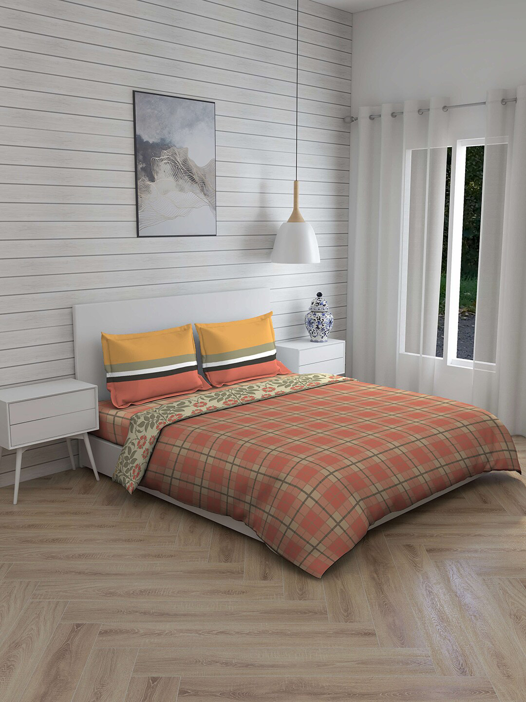

Layers Red & Beige Checked Cotton Double Queen Bedding Set