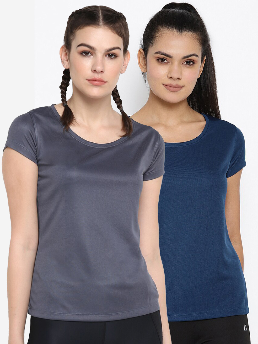 

ScoldMe Women Pack of 2 Charcoal & Black Slim Fit T-shirt