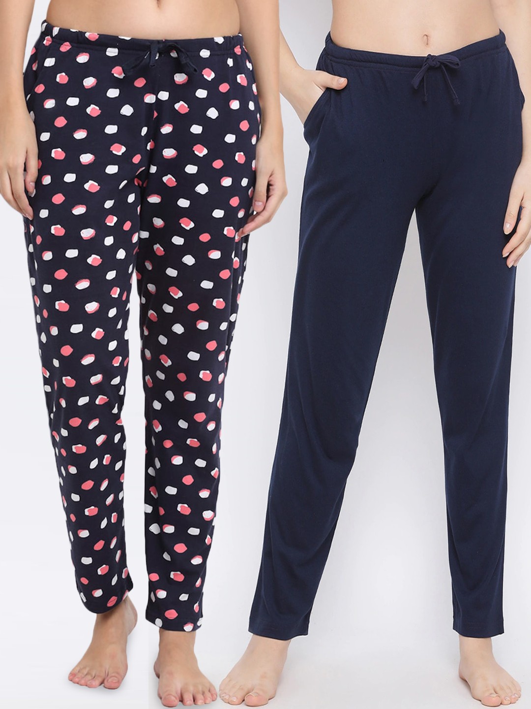

Kanvin Women Pack Of 2 Pure Cotton Lounge Pants, Navy blue