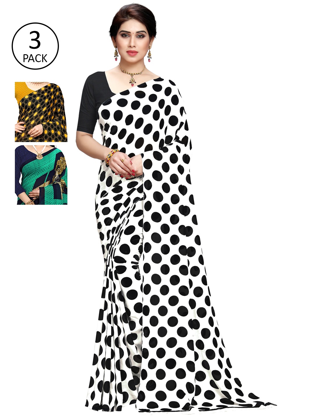 

KALINI Pack of 3 Printed Saree, White