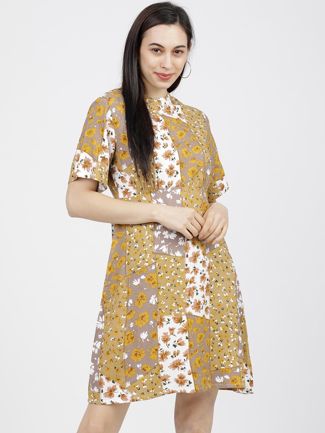 

Tokyo Talkies Mustard Yellow Floral A-Line Dress