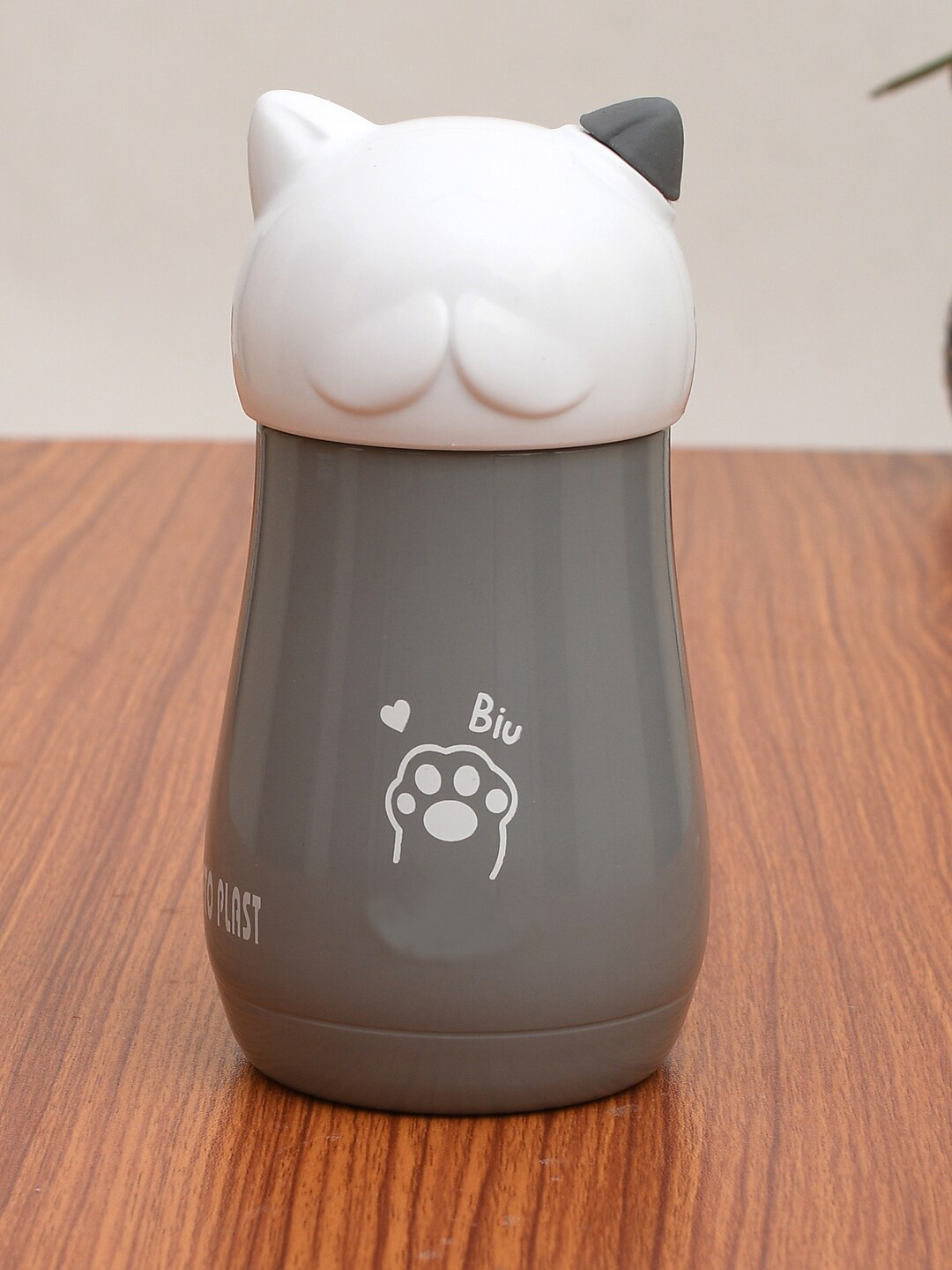 Kuber Industries Grey & White Printed Stainless Steel Vaccum Insulated Water Bottle 280 ml