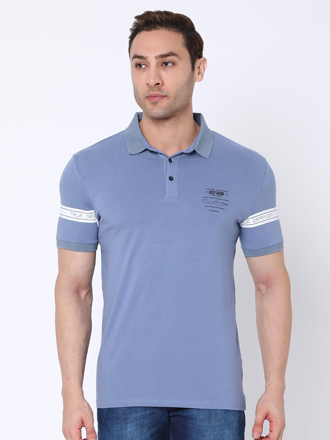 

Rex Straut Jeans Men Blue Polo Collar Slim Fit T-shirt
