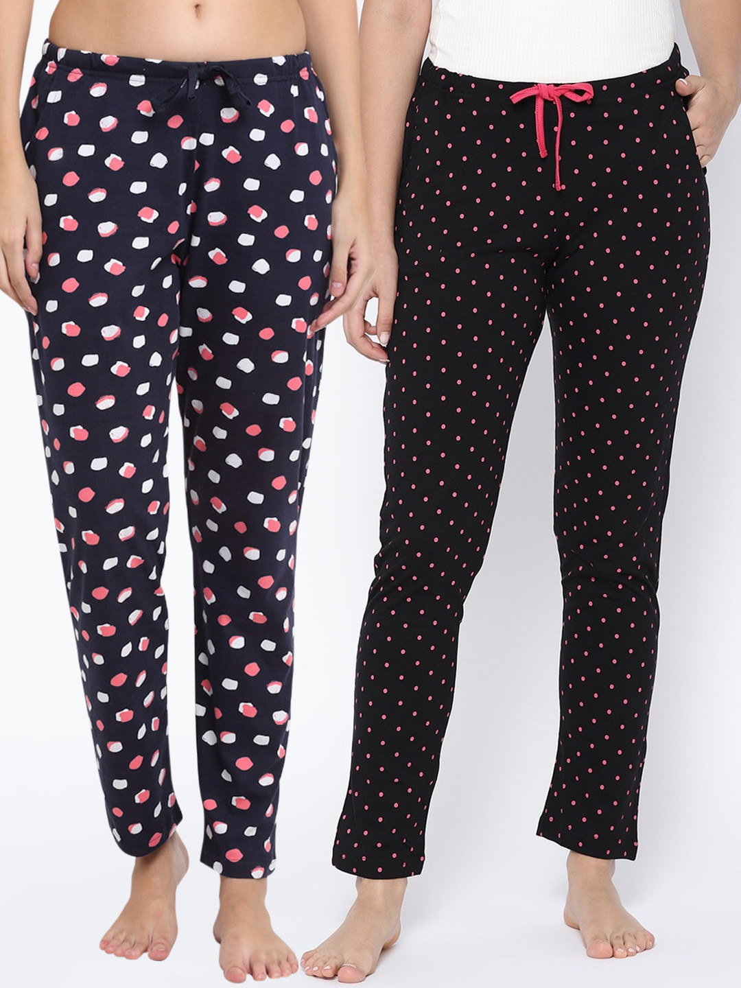 

Kanvin Women Pack Of 2 Printed Pure Cotton Lounge Pants, Navy blue