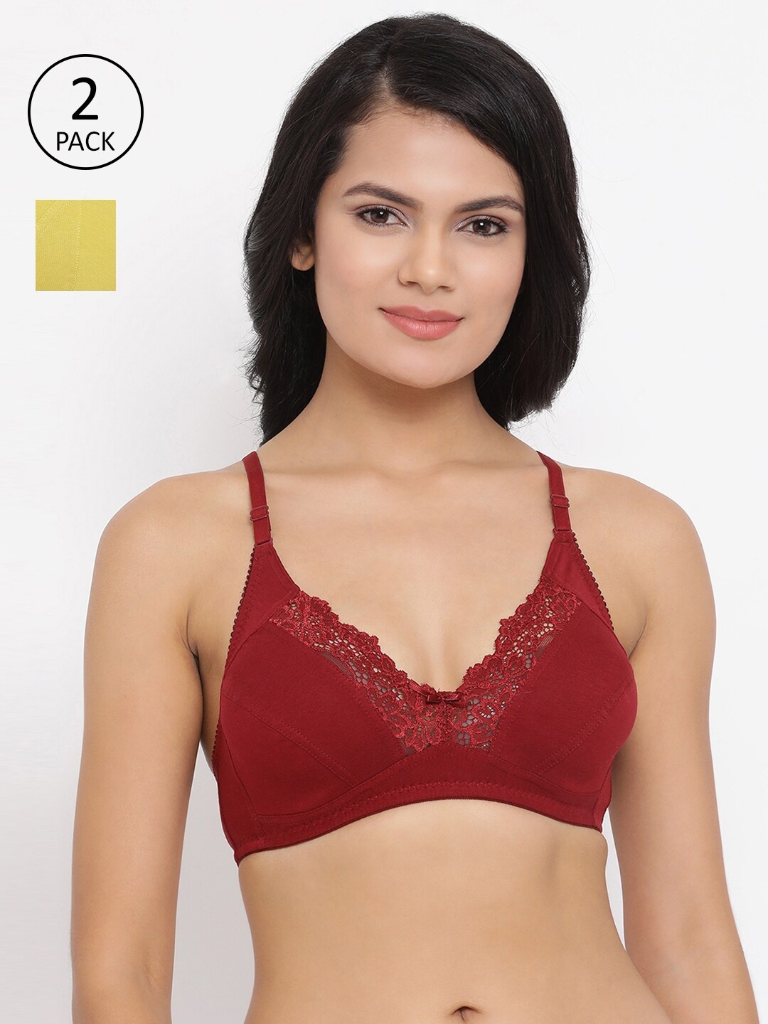 Clovia Pack of 2 Maroon & Yellow Full Coverage Everyday Bra COMBRC79332B