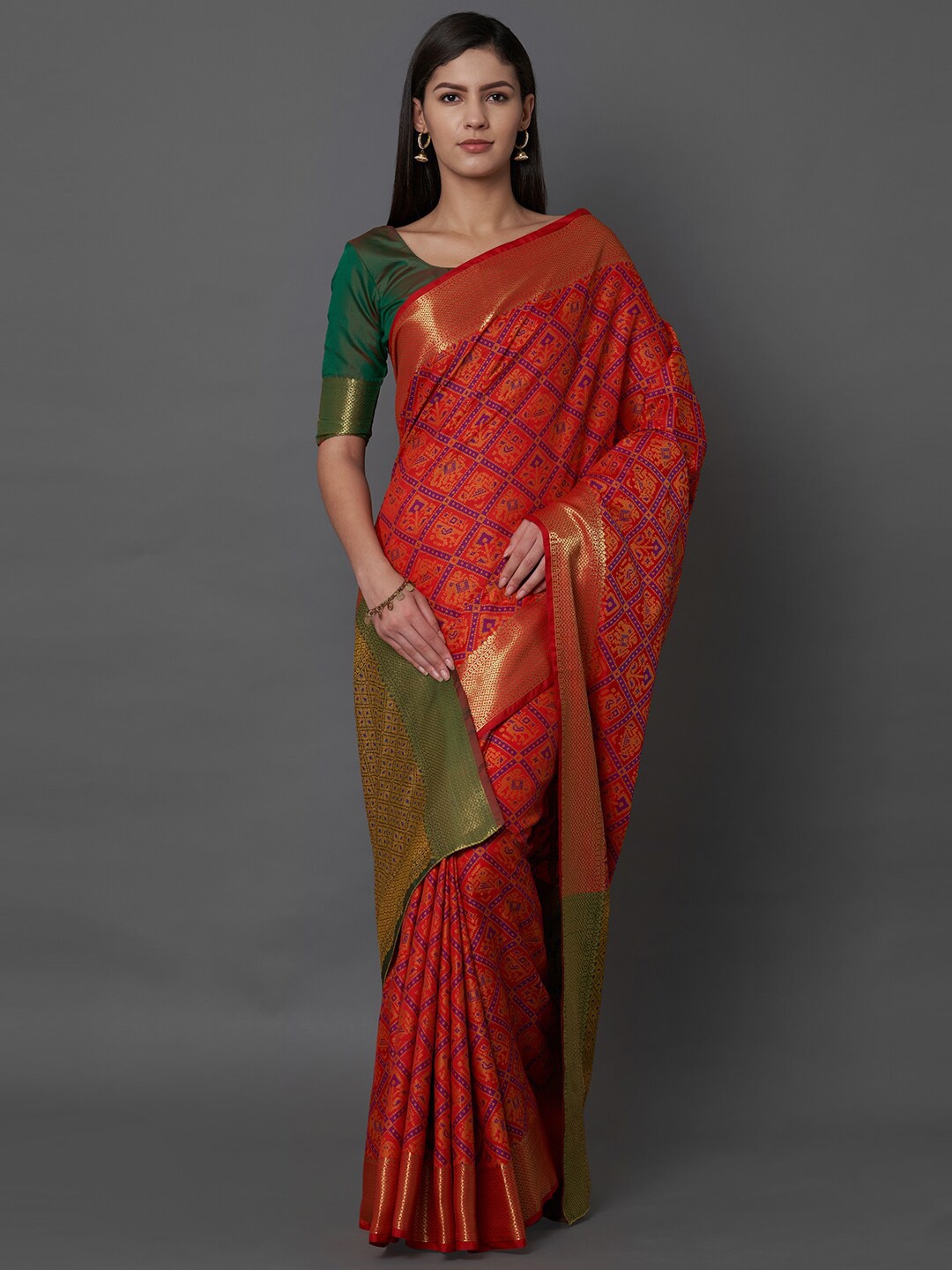 Mitera Red & Purple Ethnic Motifs Banarasi Saree