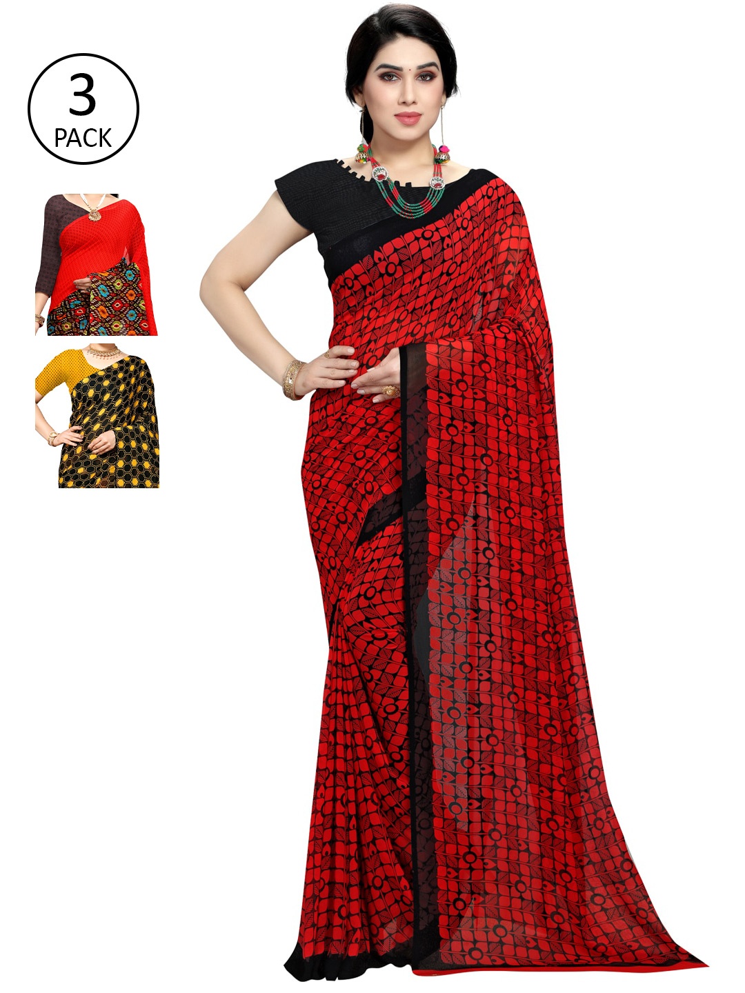 

KALINI Multi Pack of 3 Printed Poly Georgette Saree