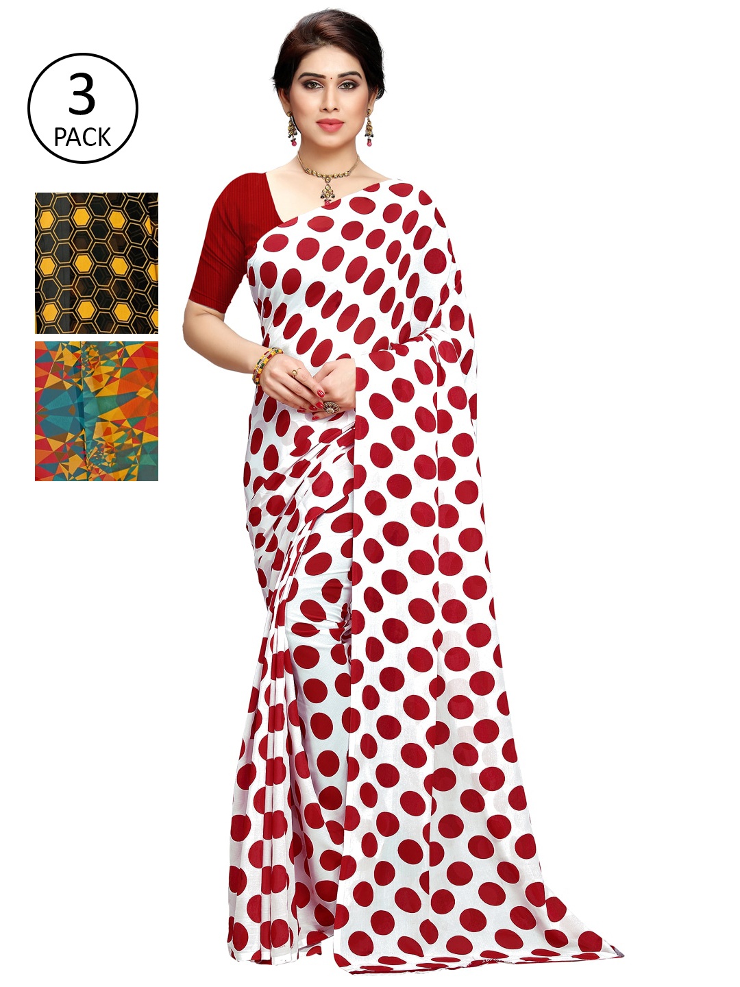 

KALINI Multicoloured Set of 3 Poly Georgette Saree, Multi
