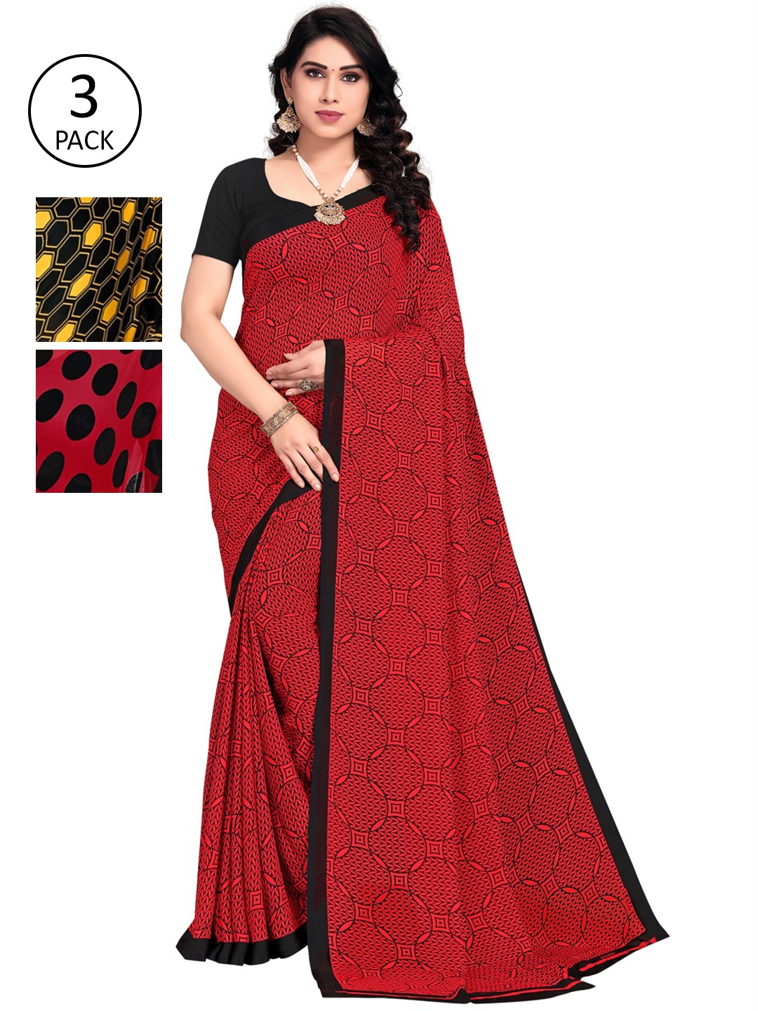 

KALINI Pack Of 3 Multicoloured Poly Georgette Sarees, Multi