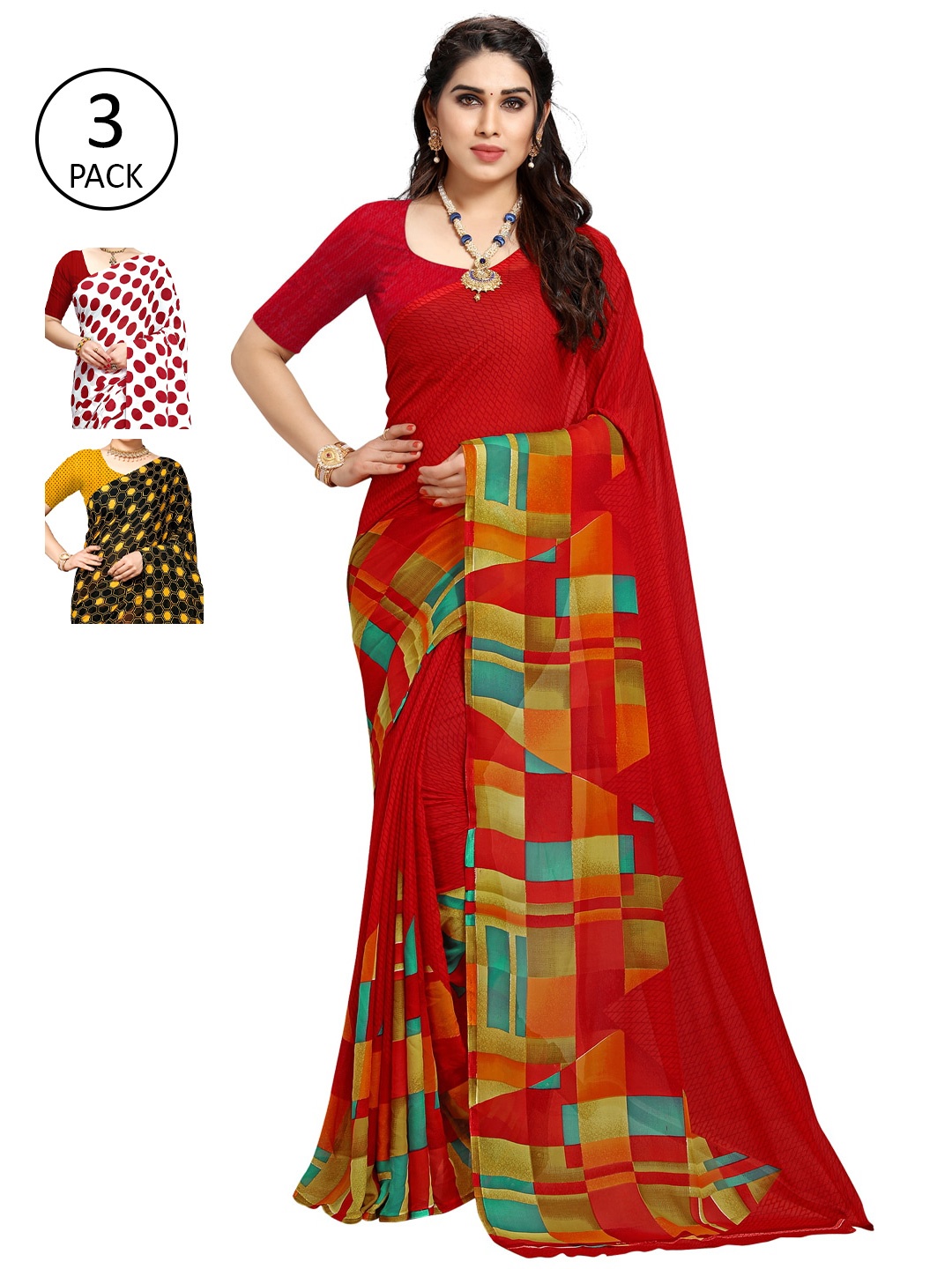 

KALINI Multi Pack of 3 Printed Poly Georgette Saree
