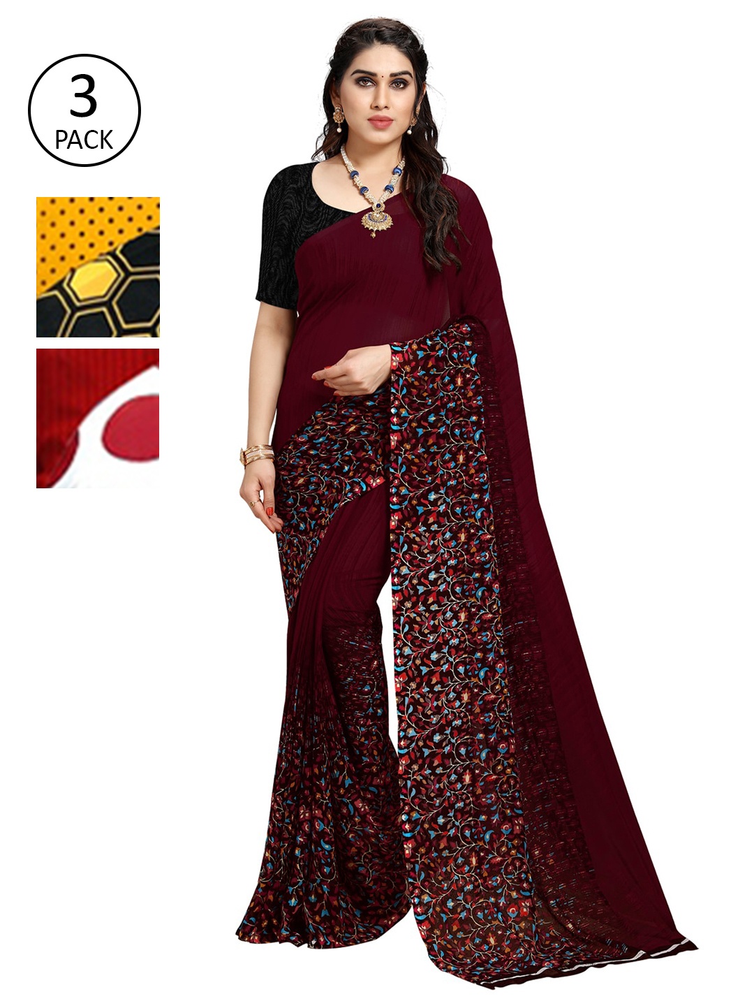 

KALINI Pack of 3 Printed Saree, White