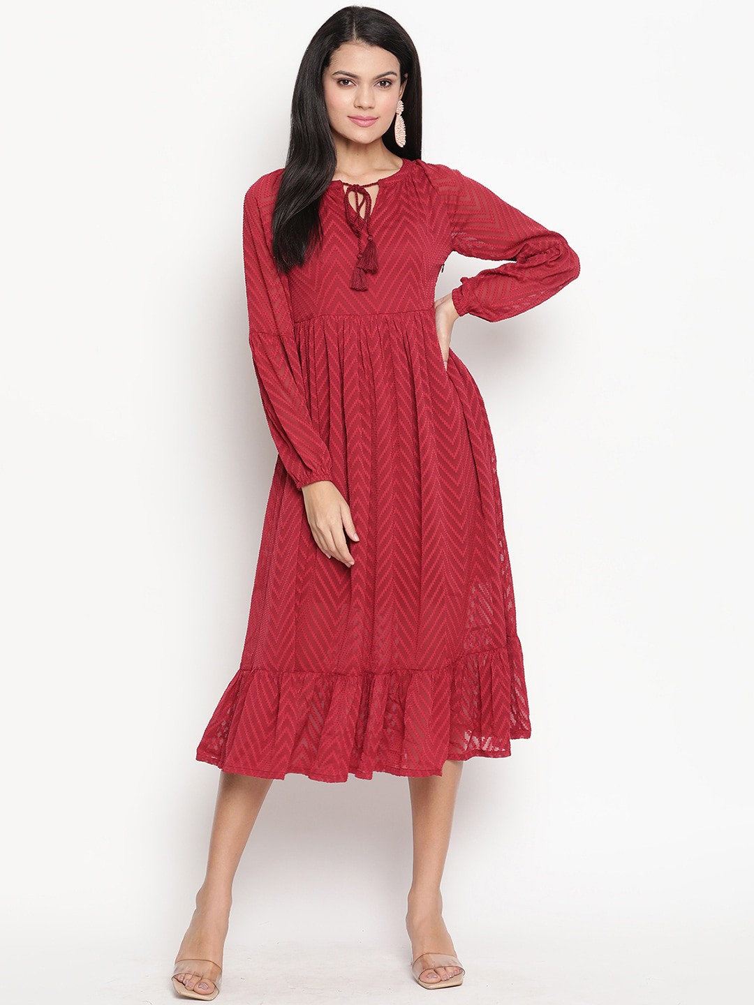 

HOUSE OF KKARMA Red Tie-Up Neck Midi Dress