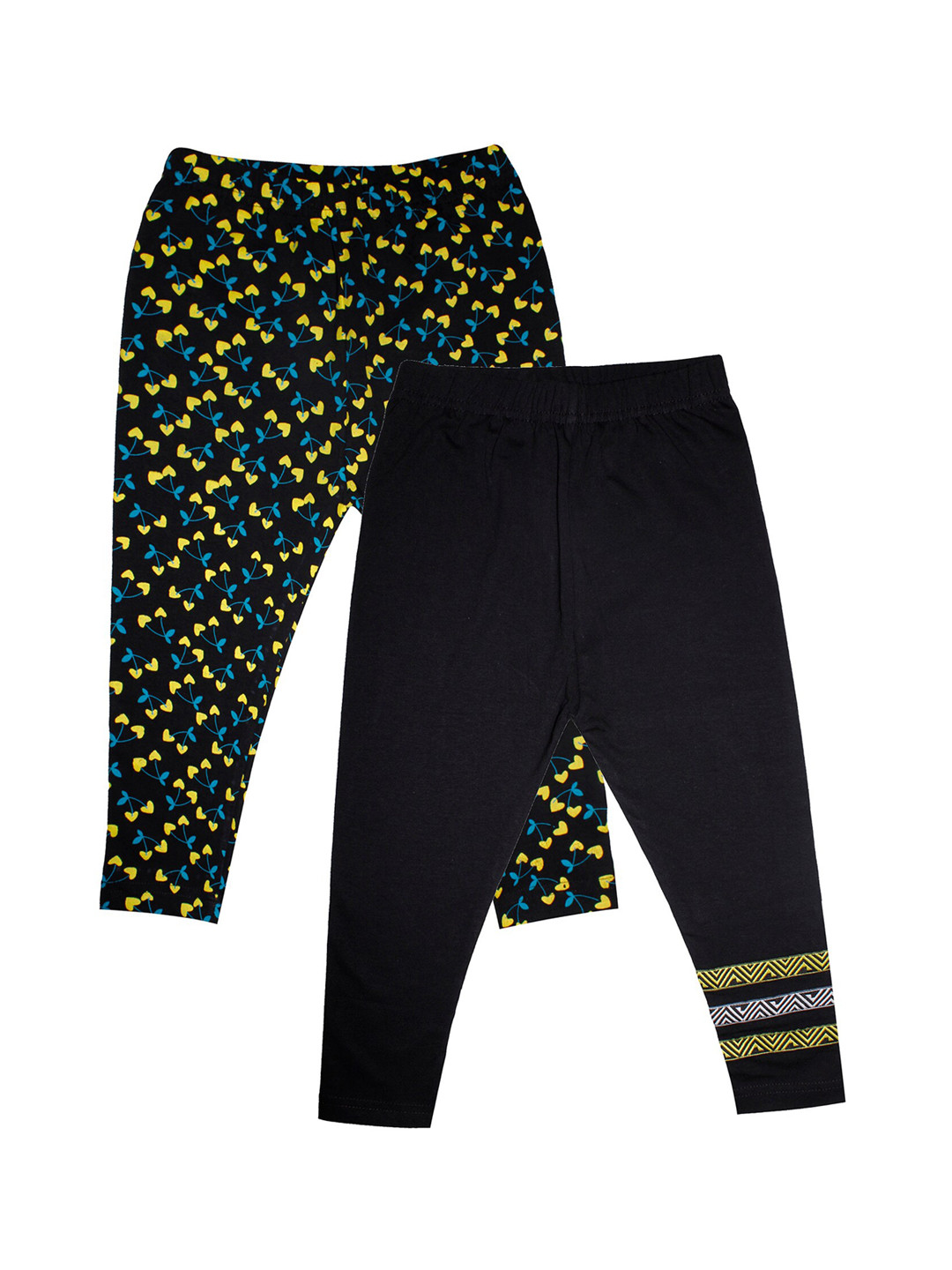

KiddoPanti Girls Pack Of 2 Printed Three-Fourth Length Capri Leggings, Black