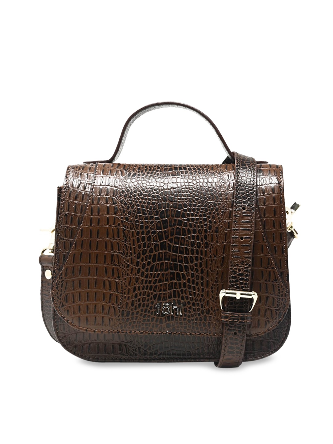 

tohl Brown Textured Leather Structured Satchel