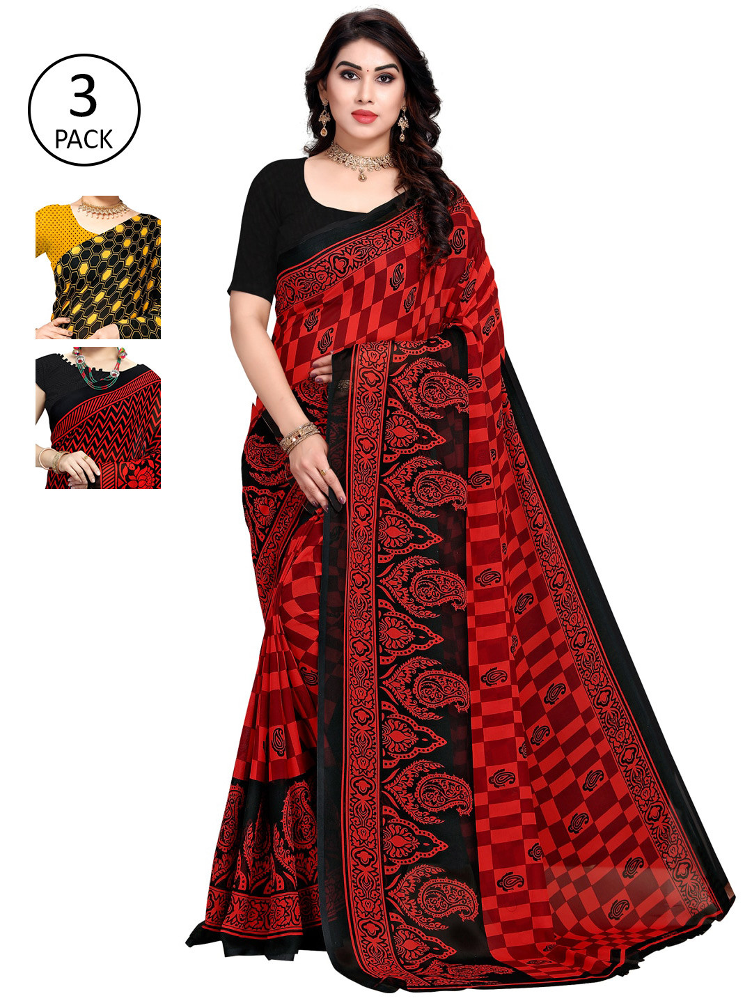 

KALINI Pack Of 3 Sarees, Yellow