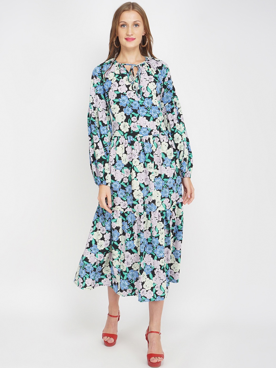 

Oxolloxo Multi Floral Satin A-Line Midi Dress
