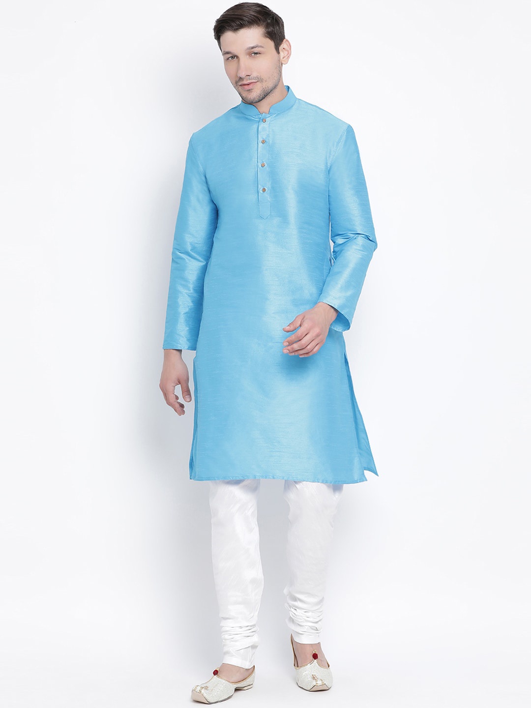 

VASTRAMAY Men Blue Layered Kurta with Churidar