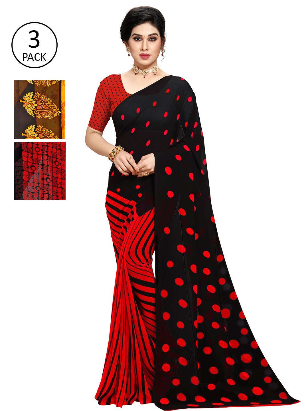 

KALINI Pack Of 3 Multicoloured Poly Georgette Sarees, Multi