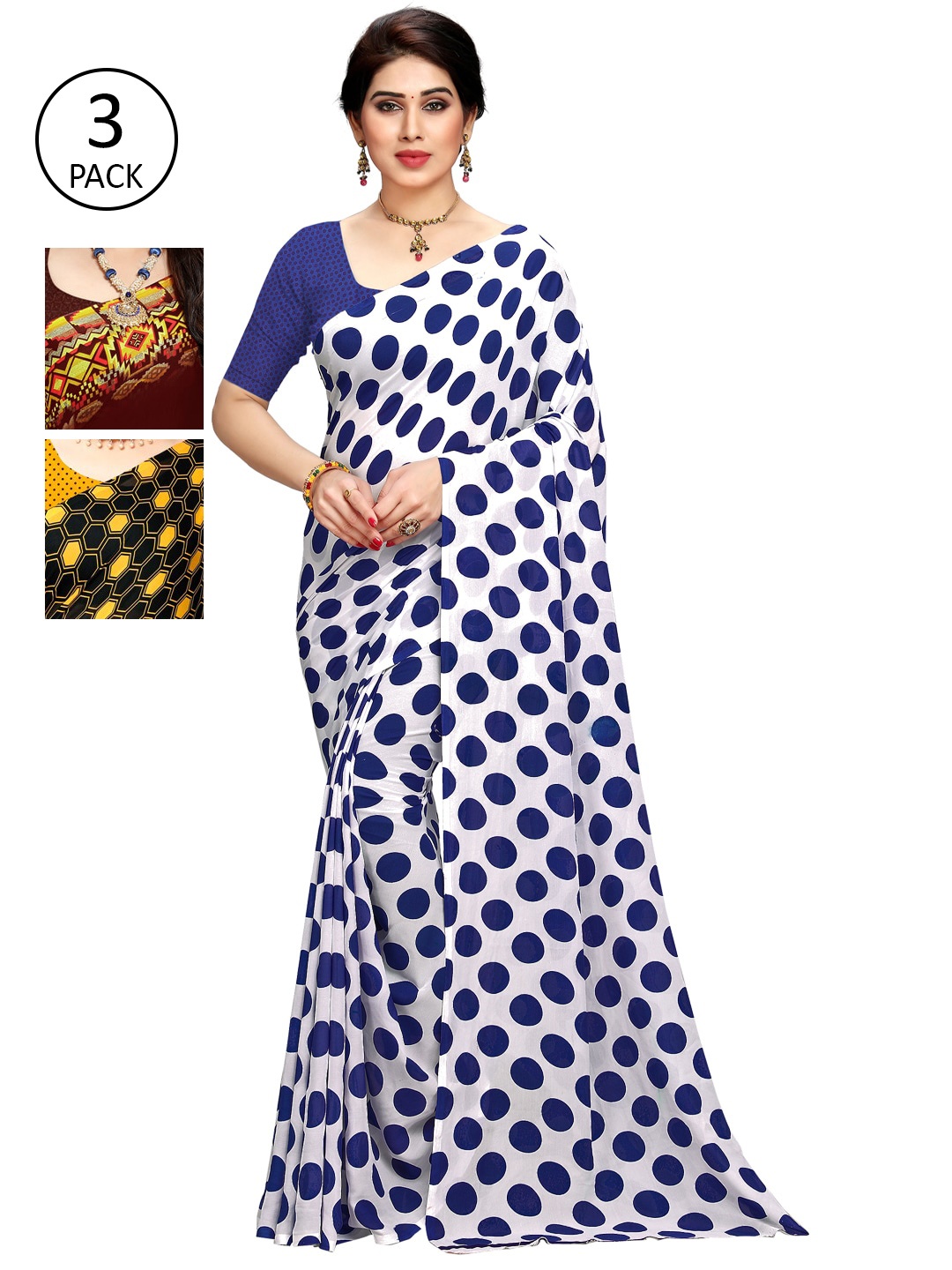 

KALINI Pack of 3 Printed Poly Georgette Saree, Multi