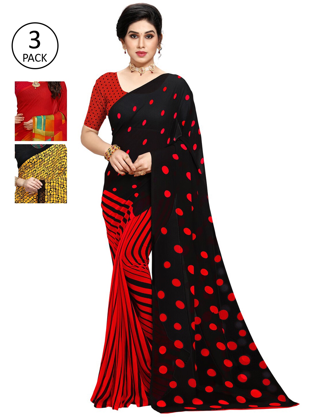 

KALINI Pack Of 3 Multicoloured Poly Georgette Sarees, Multi