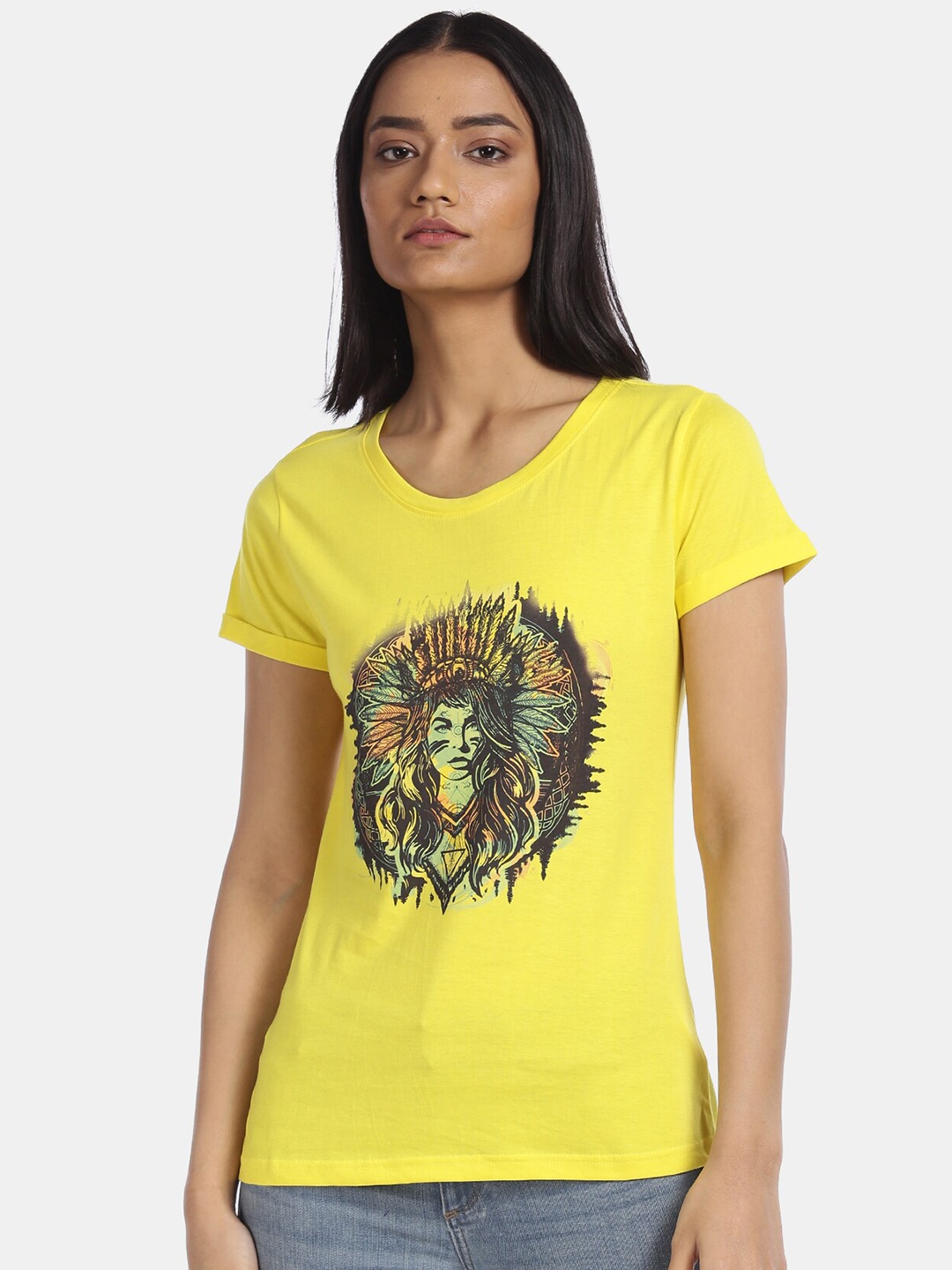 

Sugr Women Yellow Graphic Printed T-shirt