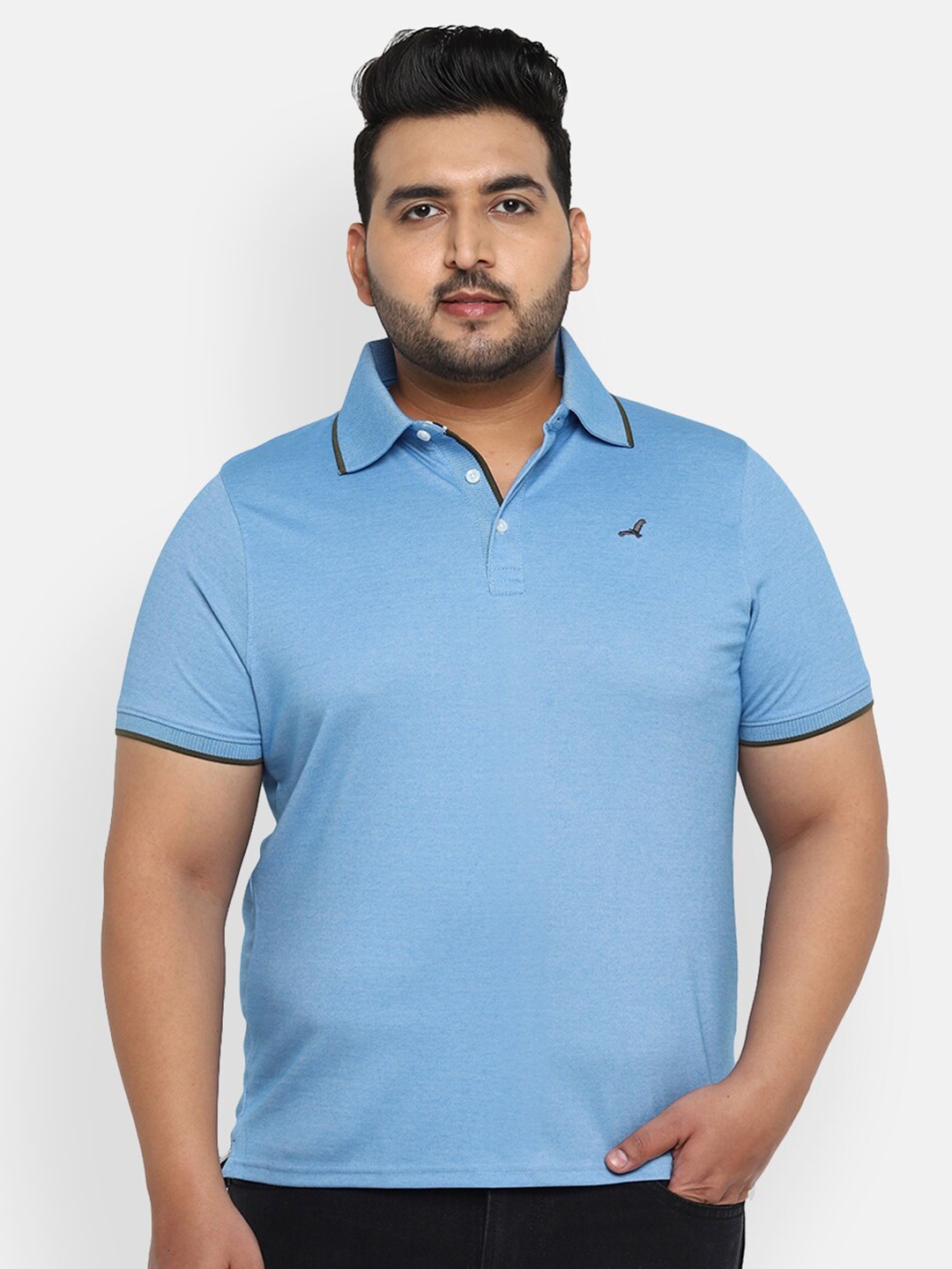 

American Crew Plus Men Blue Polo Collar T-shirt