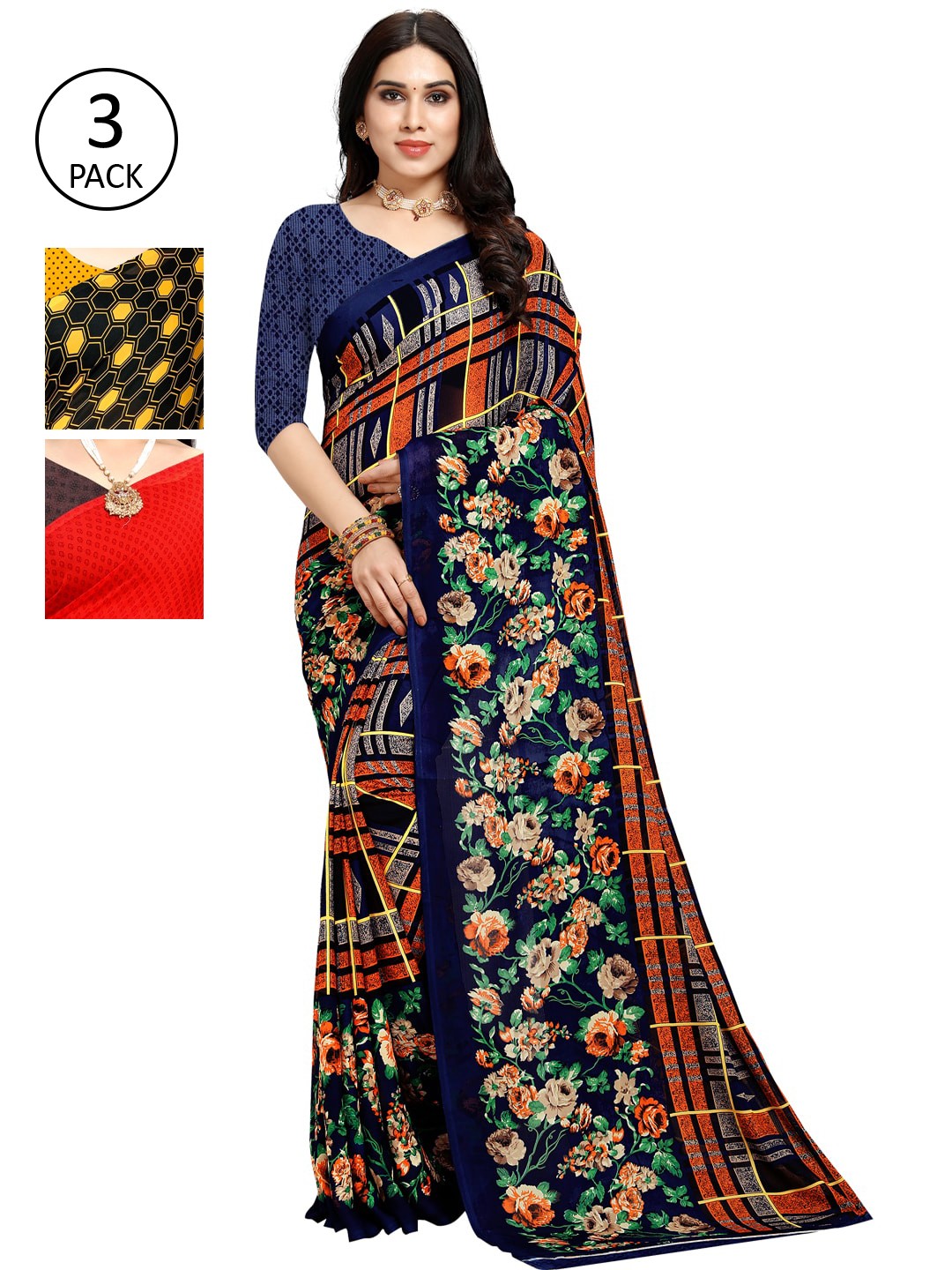 

KALINI Multi Pack of 3 Printed Saree