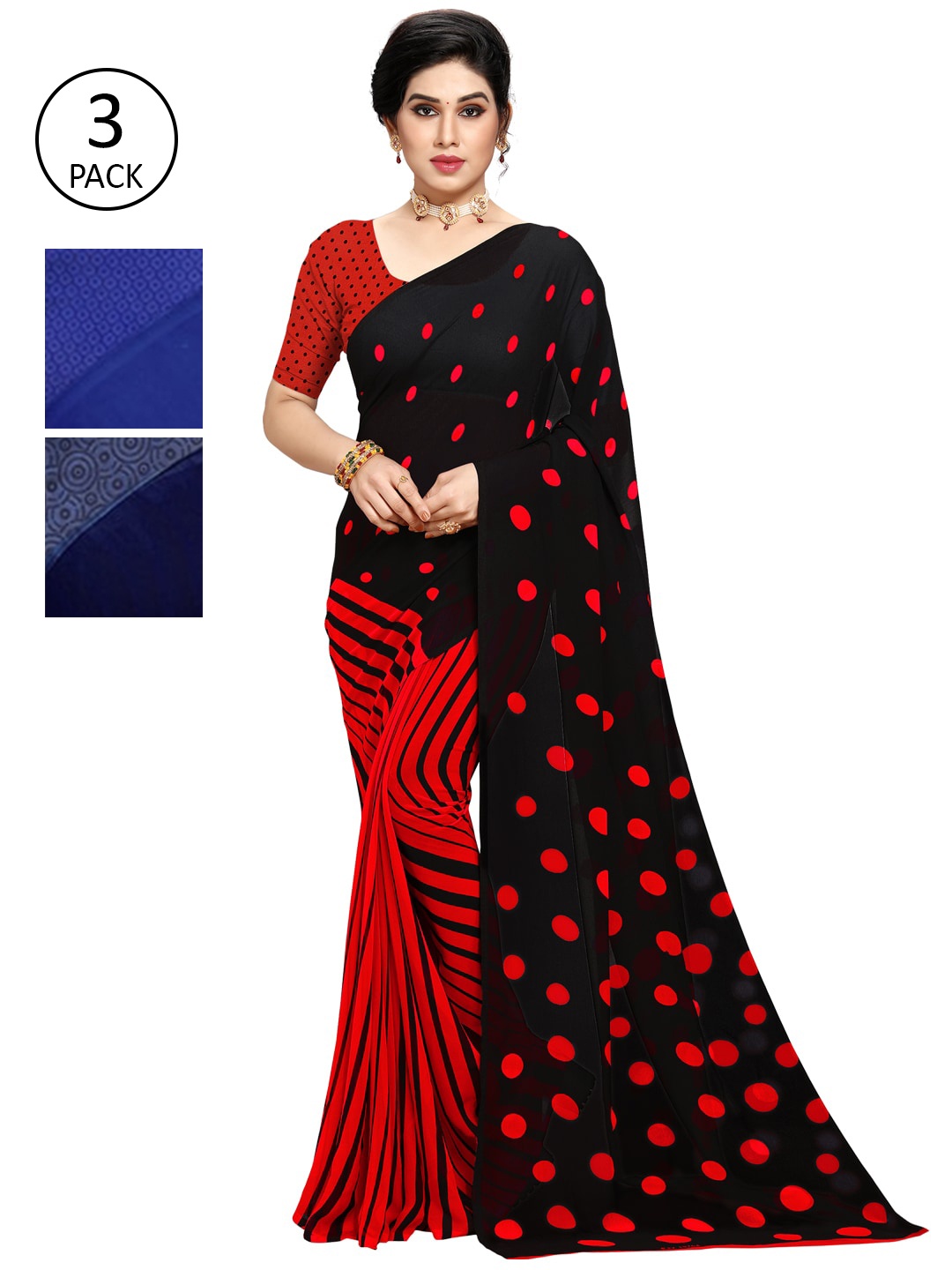

KALINI Pack of 3 Printed Poly Georgette Saree, Multi