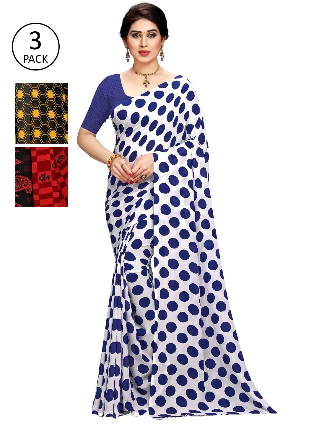 

KALINI Red & Blue Floral Pack of 3 Saree