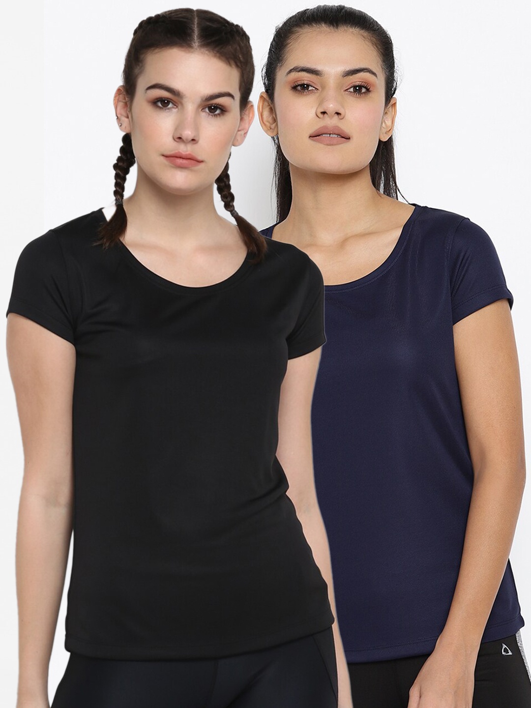 

ScoldMe Women Pack Of 2 Slim-Fit T-shirt, Black