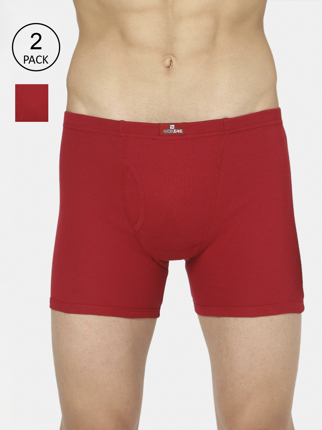 

UnderJeans by Spykar Men Pack Of 2 Maroon Solid Cotton Long Trunks UJMTRPTC040