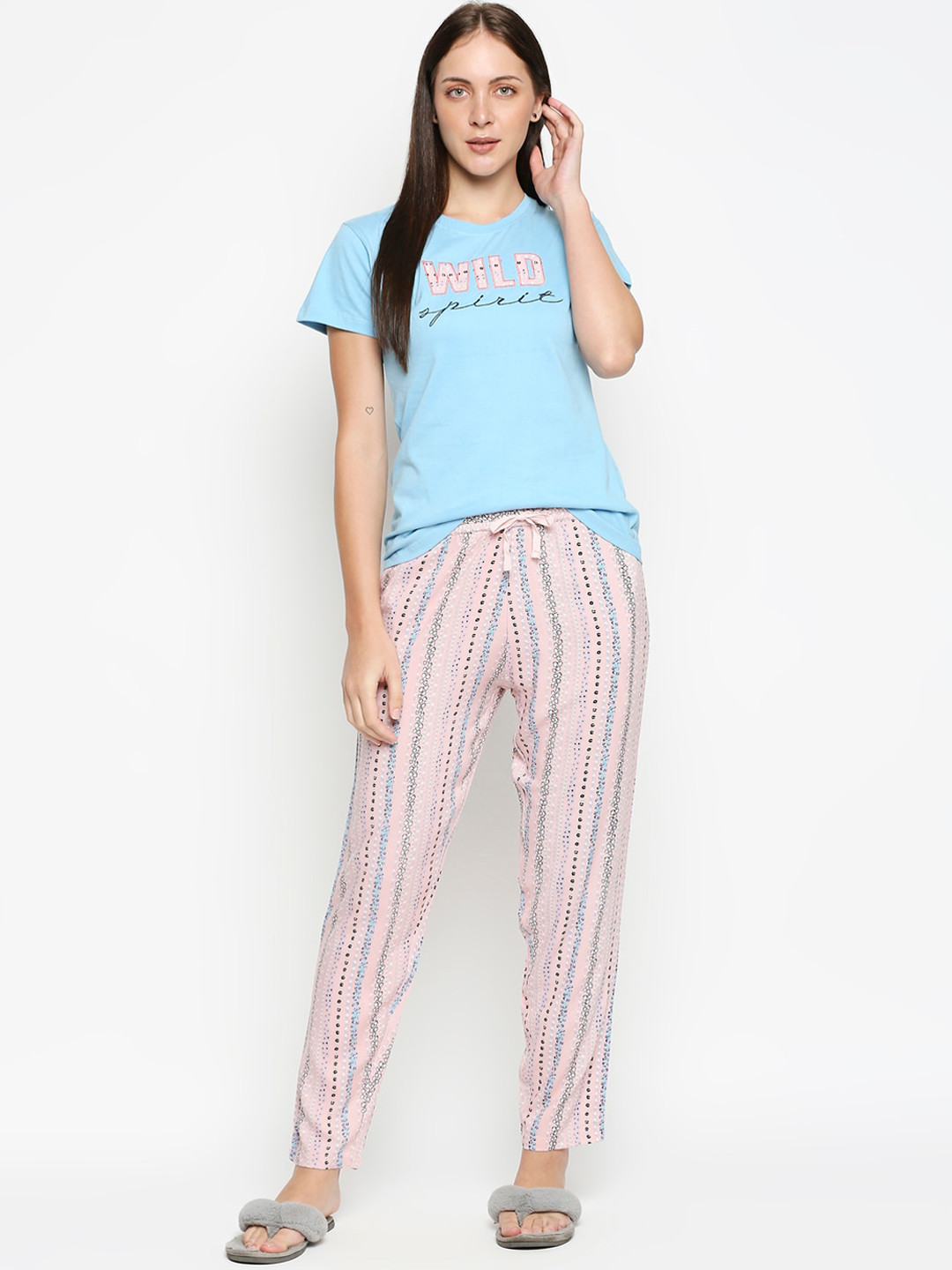 

XIN Women Blue & Pink Printed Night Suit