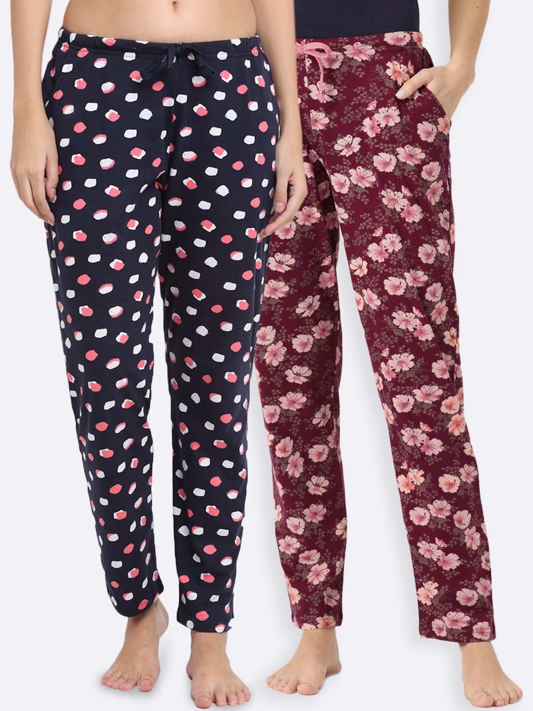 

Kanvin Women Pack Of 2 Printed Pure Cotton Lounge Pants, Navy blue