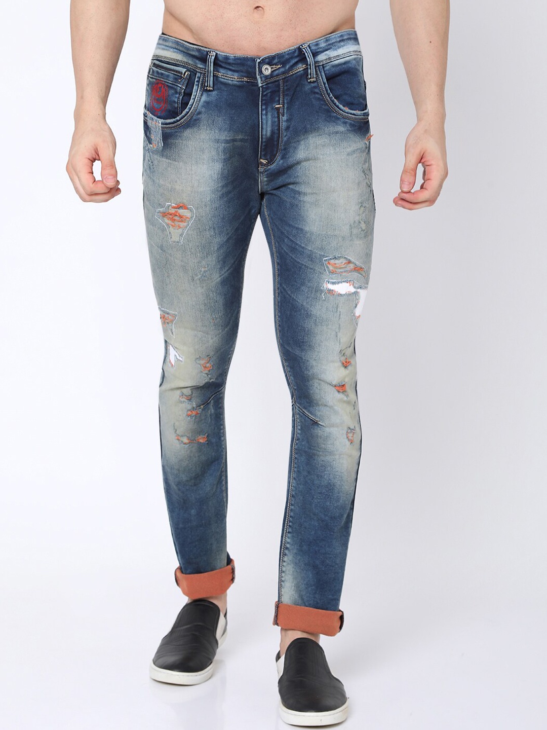 

Rex Straut Jeans Men Blue Slim Fit Mildly Distressed Heavy Fade Stretchable Jeans