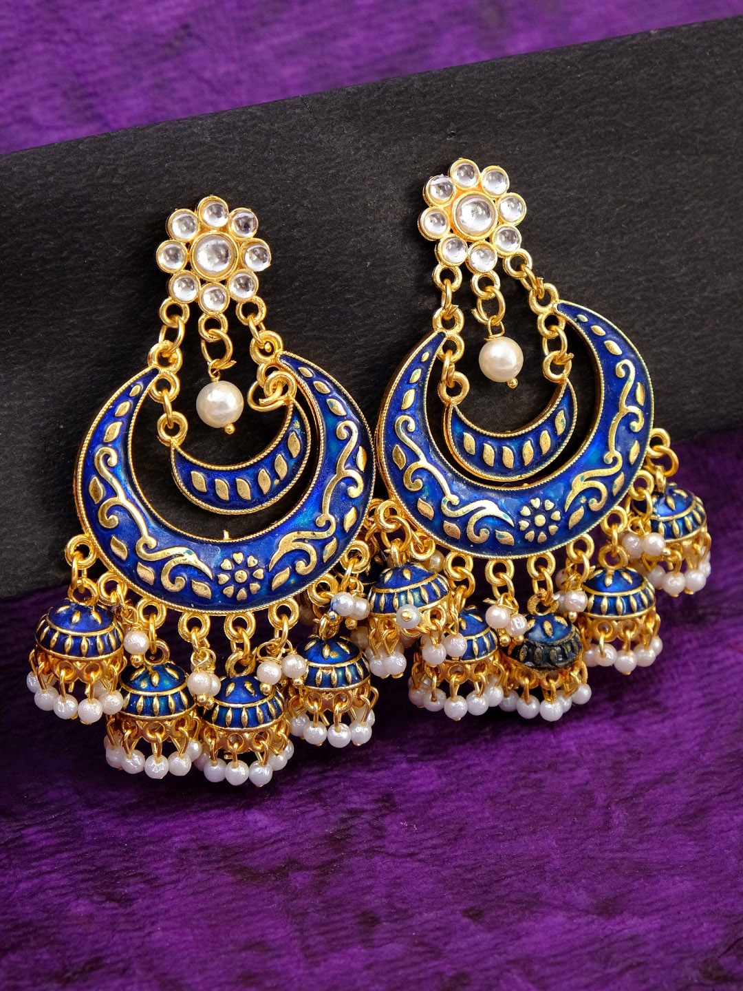 

Crunchy Fashion Navy Blue Contemporary Chandbalis Earrings