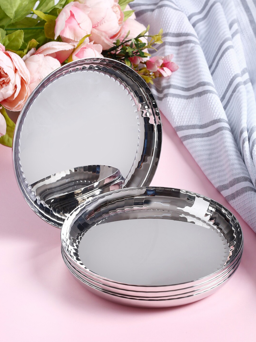 

ARTTDINOX Set Of 6 Steel Stainless Steel Glossy Rhythm Garden Quarter Plates