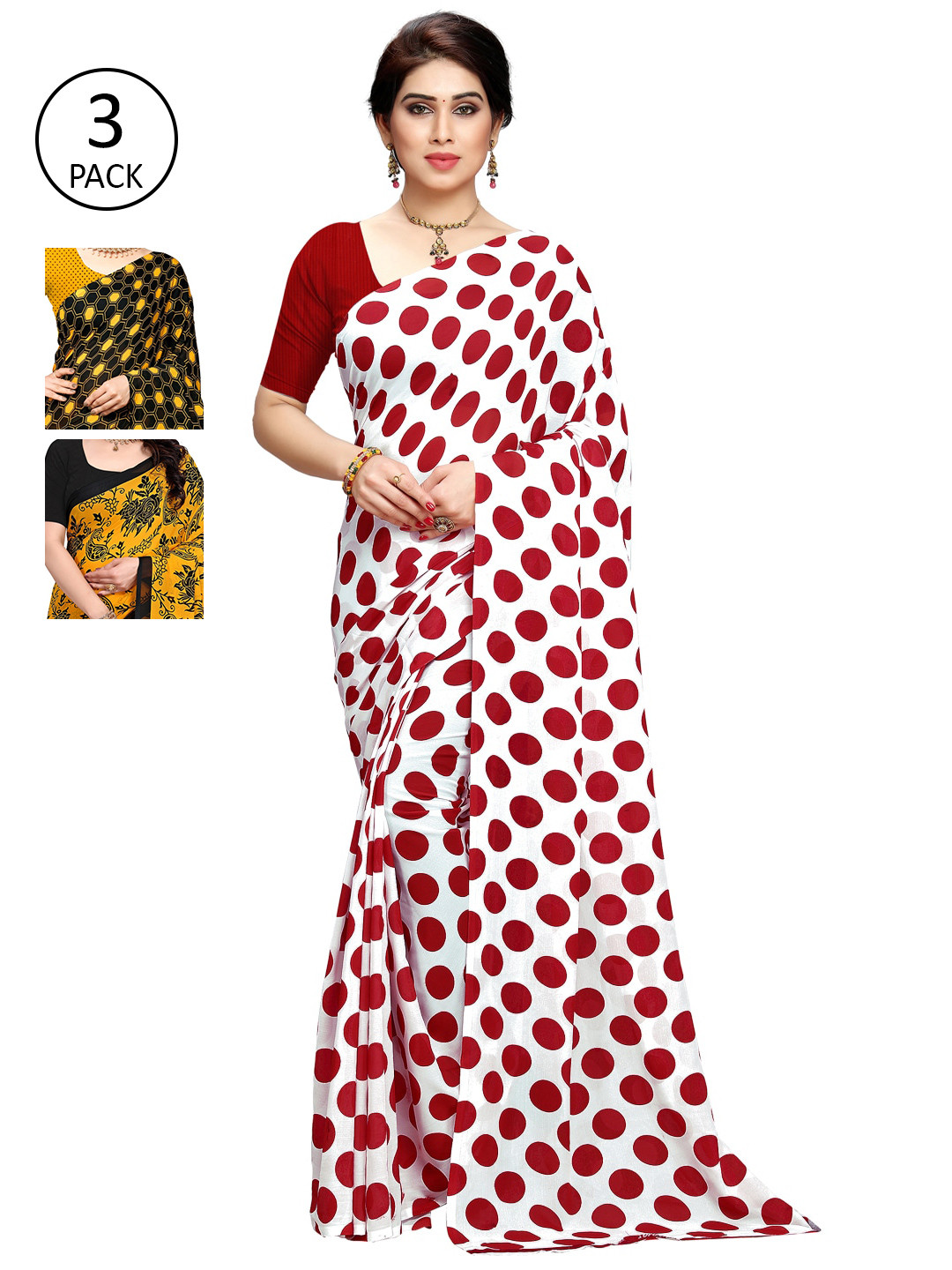 

KALINI Pack of 3 Printed Saree, Maroon