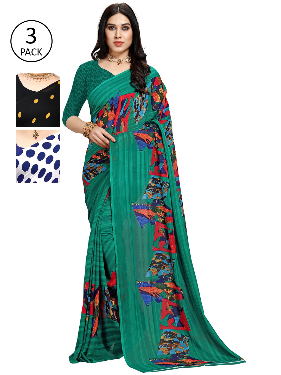 

KALINI Pack of 3 Yellow & Black Saree