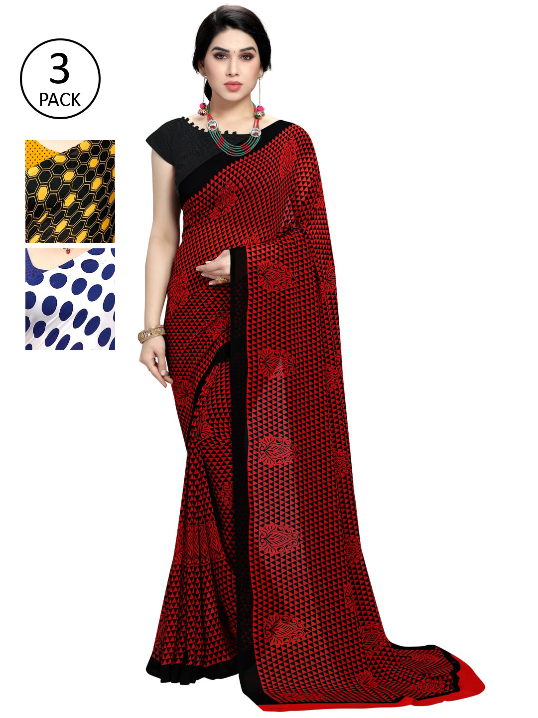 

KALINI Multi Pack of 3 Printed Poly Georgette Saree