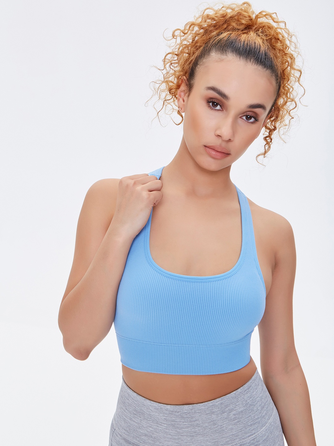 

FOREVER 21 Blue Full Coverage Seamless Ribbed Workout Bra 43489209